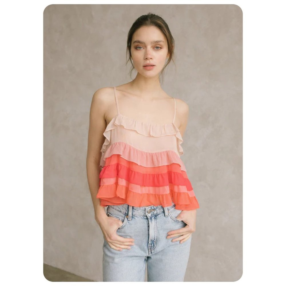 * Storia Ruffle Tiered Spaghetti Strap Tank Top sz M